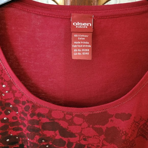 Olsen Europe Cranberry Print Top US 6 - Picture 2 of 8